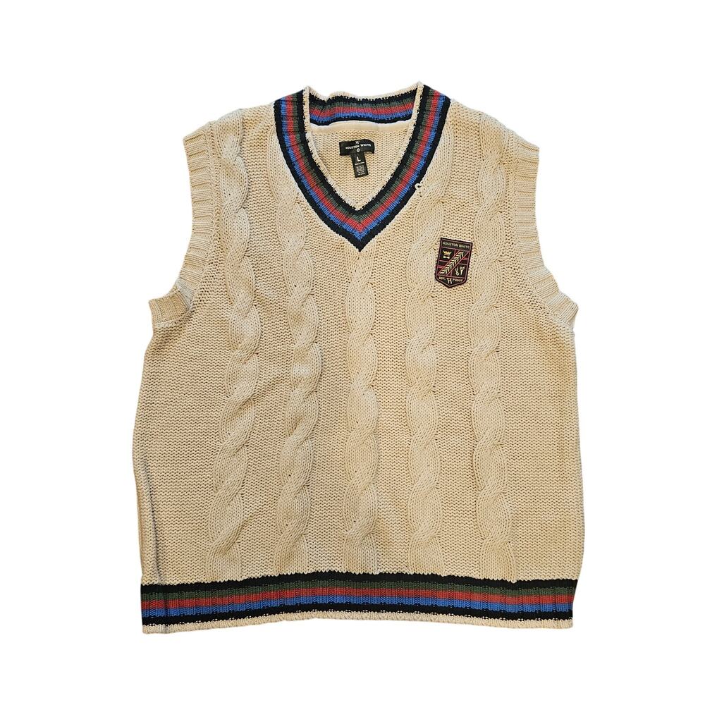 Houston white cream cableknit v neck sweater vest academia oversized large XL